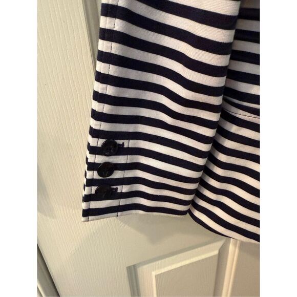 Tahari Navy & White Stripe Peplum Zip Up Origami Collar Jacket Blazer sz 12 NWOT - Picture 5 of 9